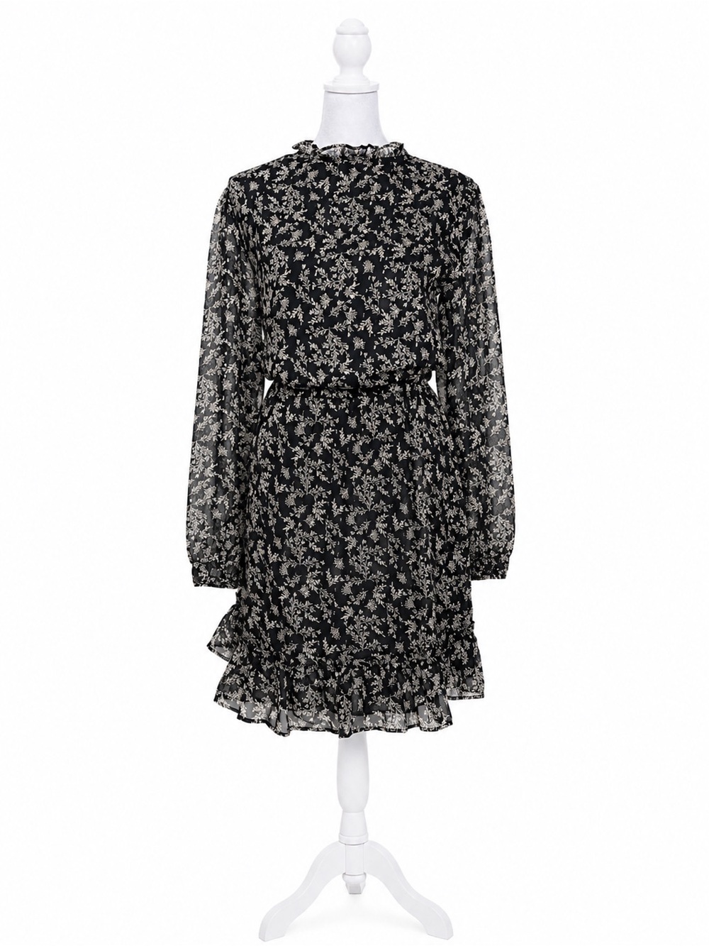 Primark Womens Black White Floral Long Sleeve Chiffon Mini Dress NWT Size 10